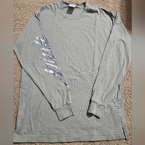 PINK VS Bling Sequin Spellout Oversized Long Sleeved Tee - Picture 1 of 5